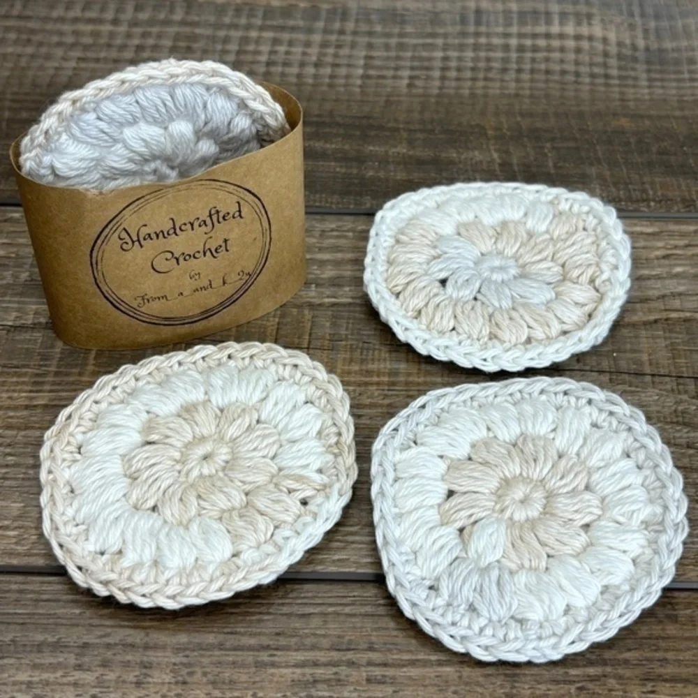Handcrafted Crochet Face Cleaning‎ Round Scrubbies Set Cotton Yarn